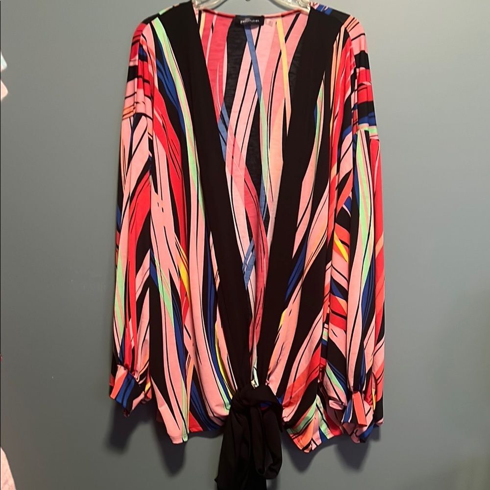 Black and Pink Graphic Tie Front Cardigan